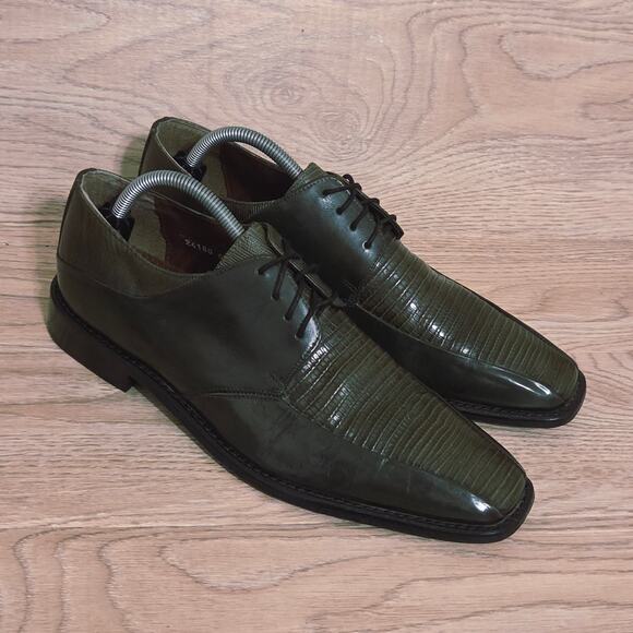 Stacy Adams Olive Green Leather Derby Dress Shoes Mens Size 9.5M Square Toe - Picture 9 of 9